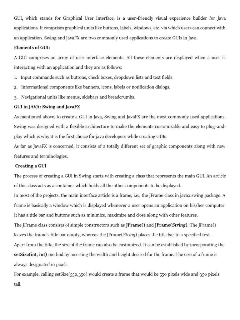 JAVA GUI | PDF | Graphical User Interfaces | Software