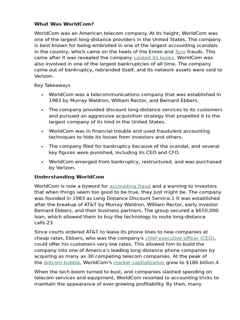 WorldCom Case | PDF | Business | Corporate Law