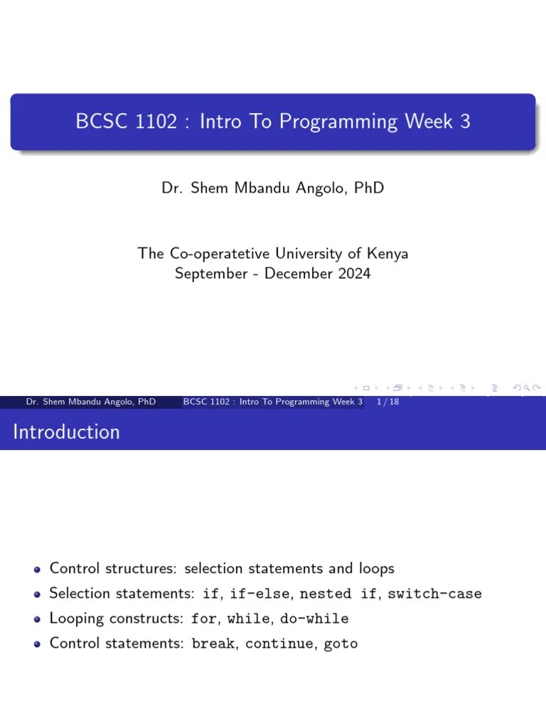 BCSC 1102 Introduction To Programming Lecture 3 PPT | PDF | Control ...