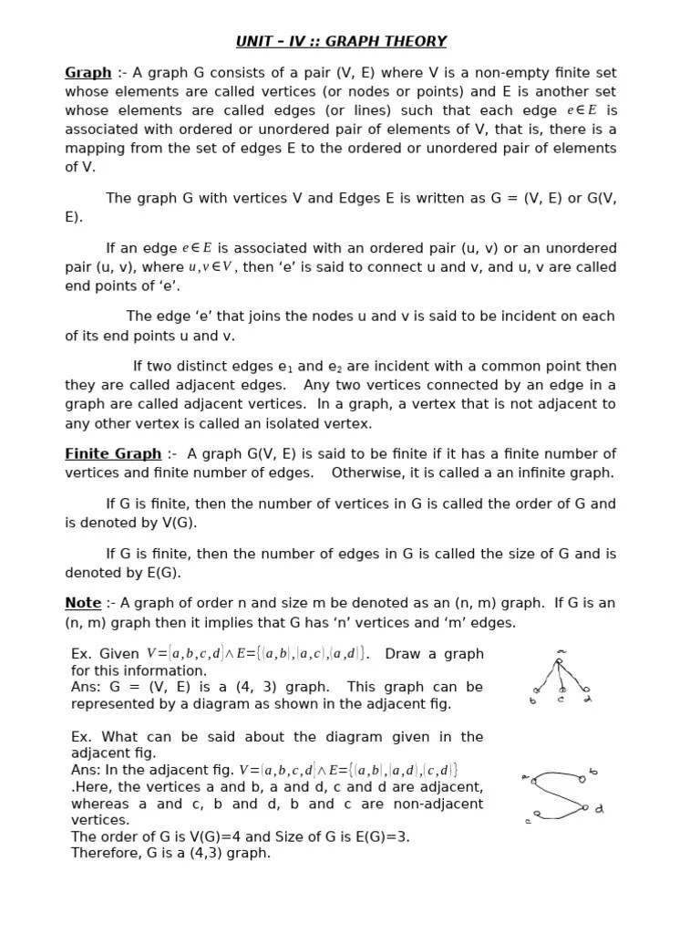 UNIT - 4 DM & GT MATERIAL | PDF | Vertex (Graph Theory) | Graph Theory
