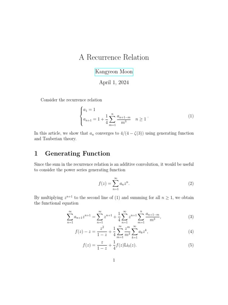 A_Recurrence_Relation | PDF | Power Series | Recurrence Relation