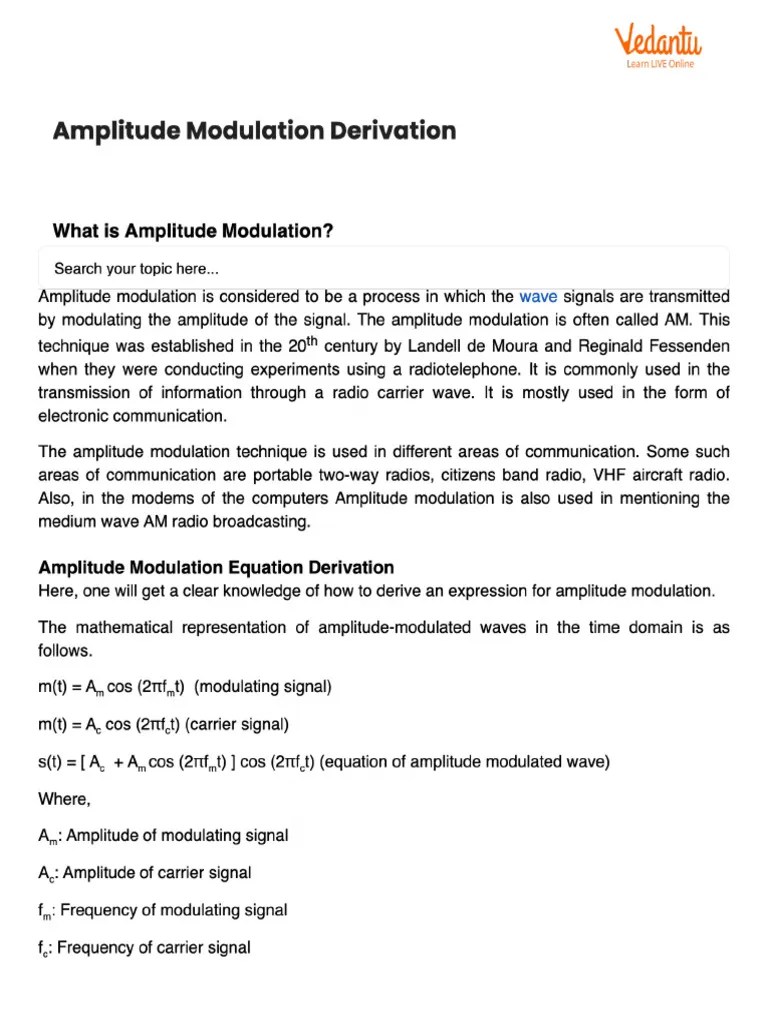 Amplitude Modulation Derivation | PDF