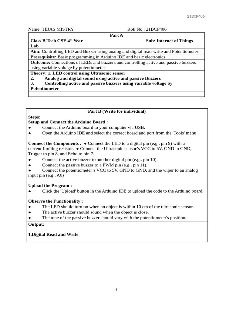 21BCP406 IOT LAB2 (1) | PDF | Arduino | Sensor