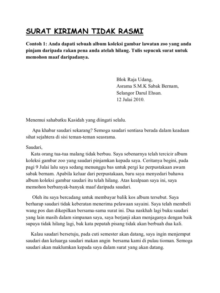 Dalam karangan, jika boleh pakai beberapa pepatah yang berkenaan, akan jadikan karangan anda lebih menarik untuk dibaca. Surat Kiriman Tidak Rasmi Bercuti Bersama Keluarga Letter 7saudara Com