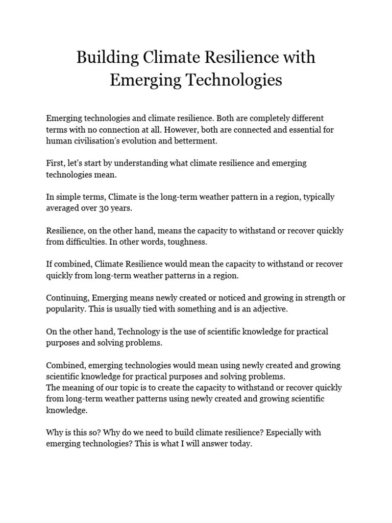 Building Climate Resilience With Emerging Technologies | PDF | Climate ...