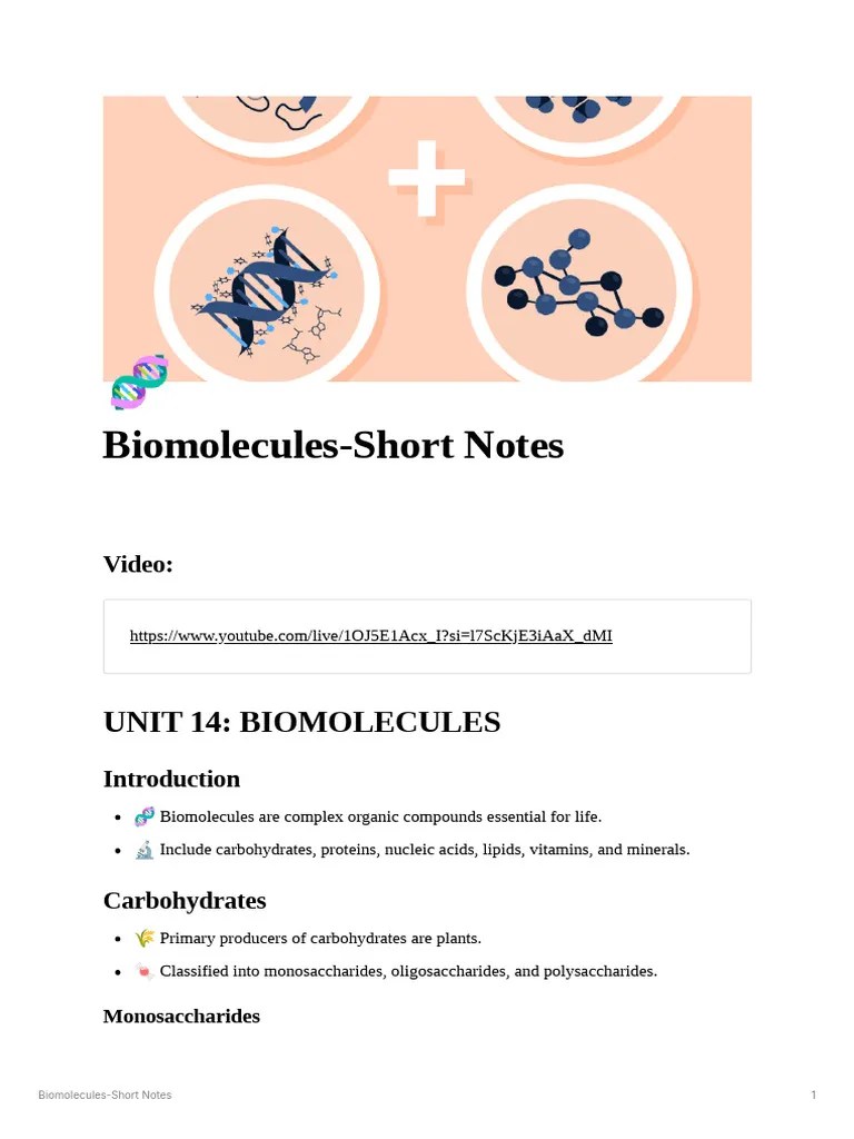 Essential Biomolecules Overview Pdf Carbohydrates Biomolecules