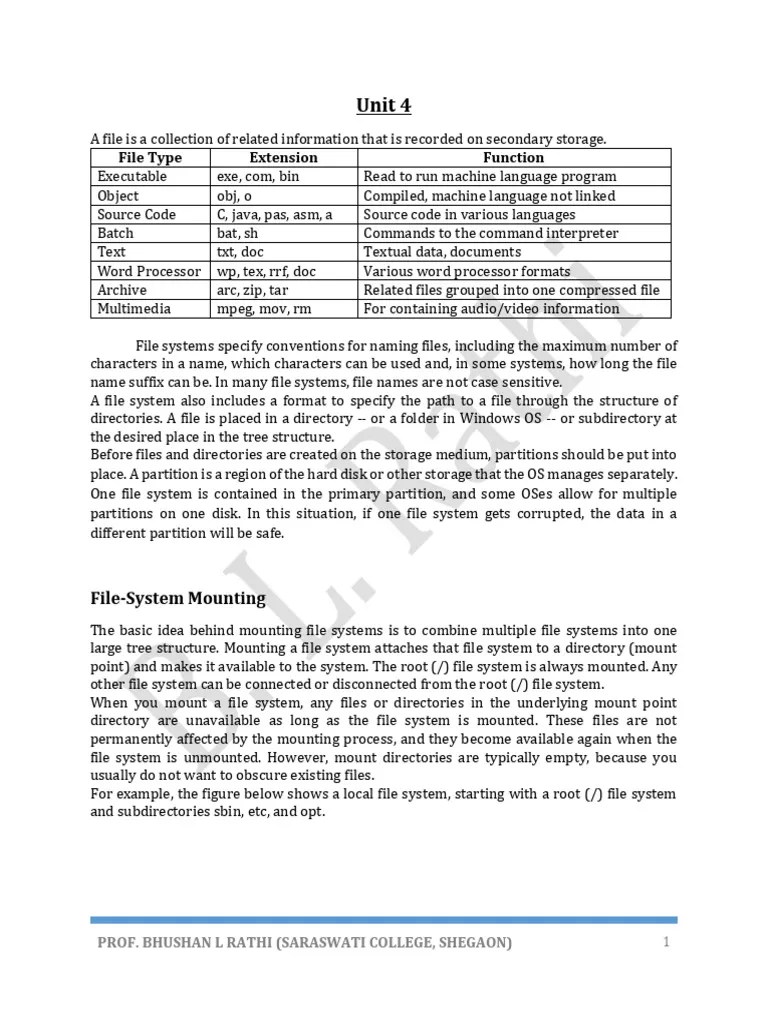 Unit 4 (1) | PDF | Computer File | File System