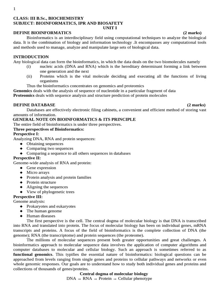 Unit I | PDF | Bioinformatics | National Center For Biotechnology Information