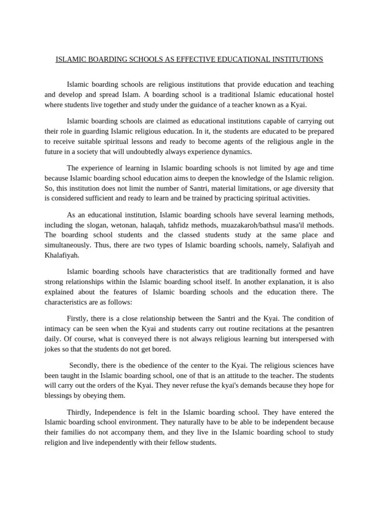 Islamic Boarding Schools As Effective Educational Institutions | PDF