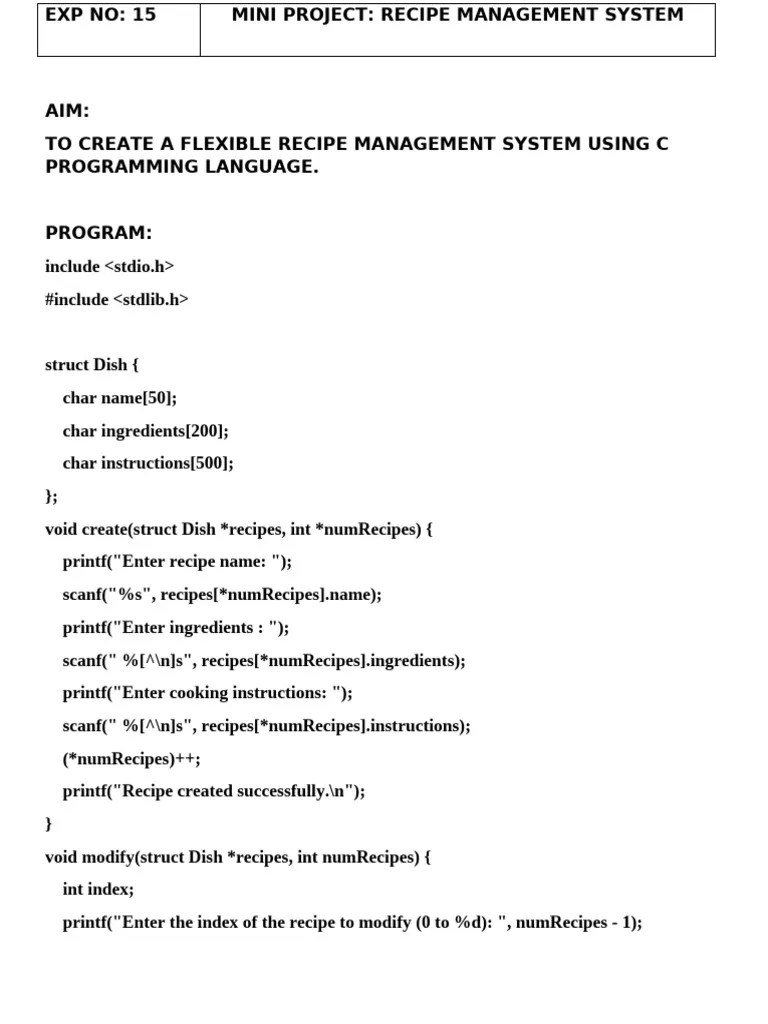 Mini Project | PDF | Recipe | Computer Programming