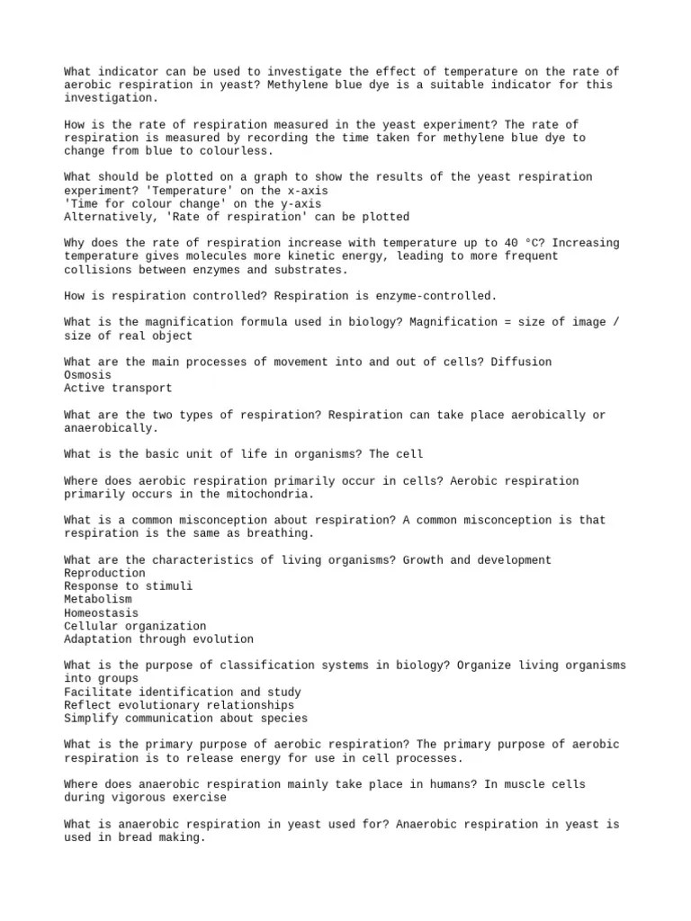 IGCSE O Levels Biology | PDF | Cellular Respiration | Yeast