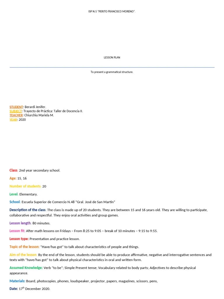 Lesson Plan. Final Exam | PDF | Linguistics | Grammar