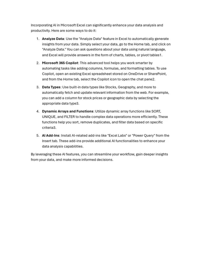 AI In Ms Excel | PDF