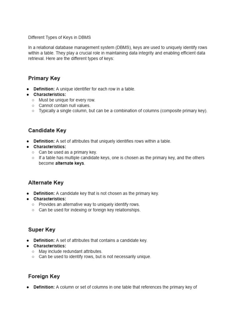 Different Types Of Keys In DBMS | PDF | Relational Database | Computing