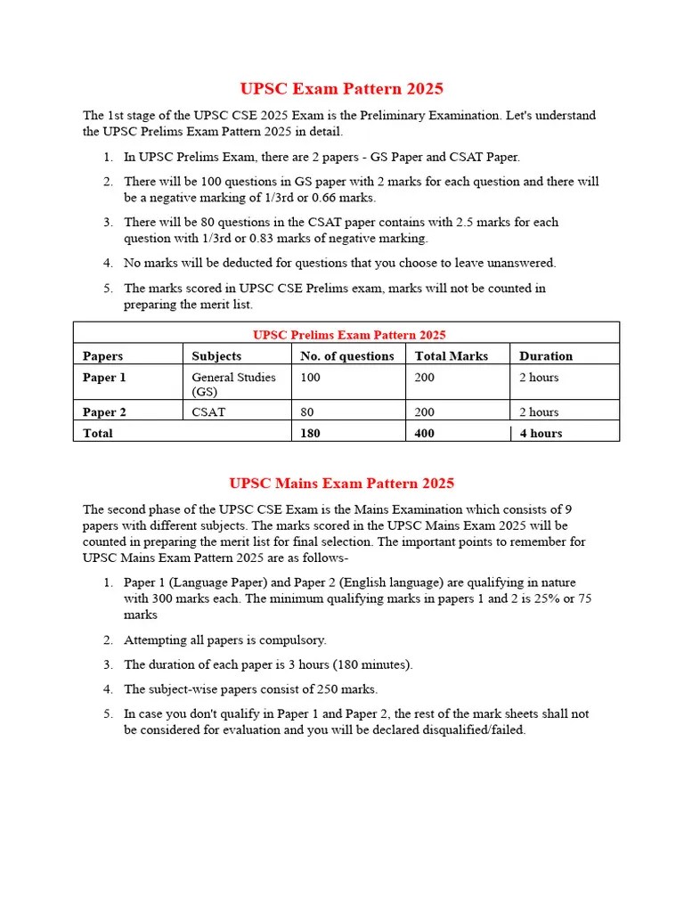 UPSC Exam Pattern 2025 | PDF | Educational Assessment And Evaluation ...