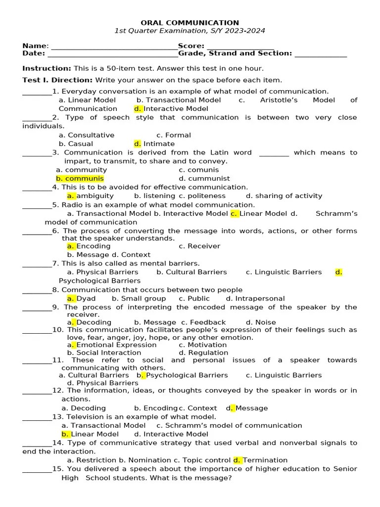 QUARTER-2-EXAM | PDF | Communication | Nonverbal Communication