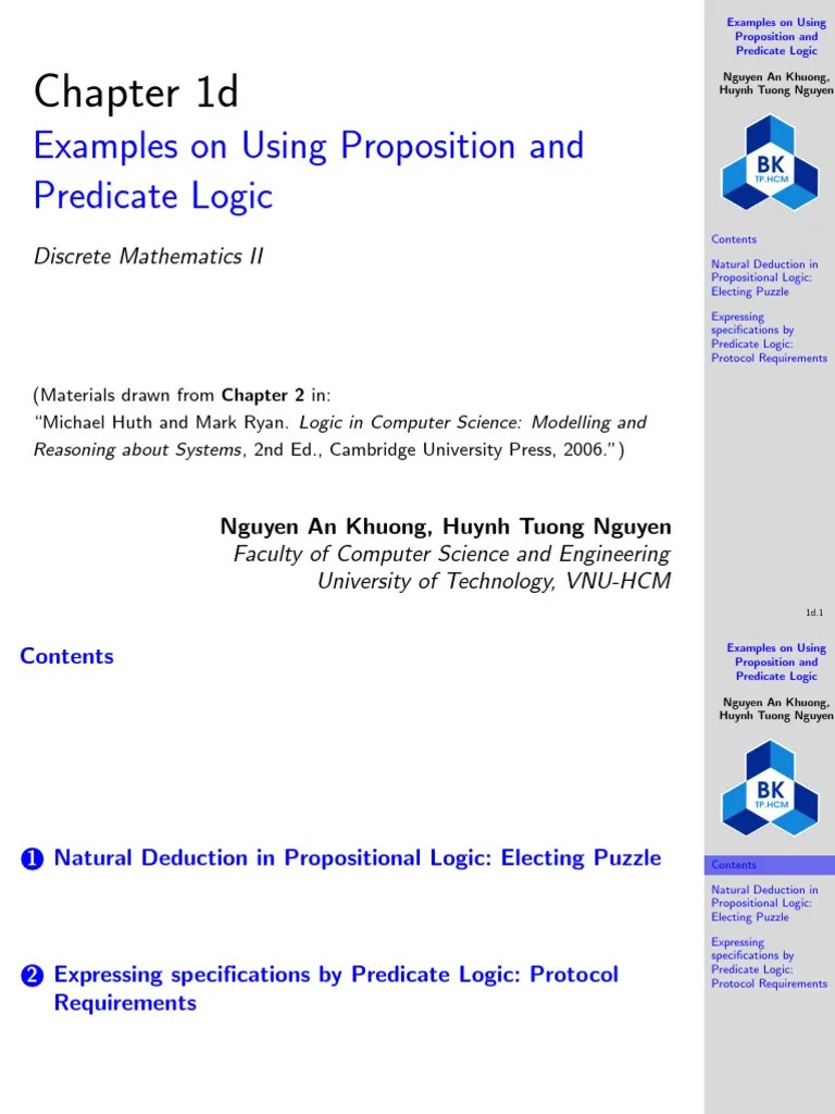 Dm2_Ch1d_Examples On Using Propositional And Predicate Logic | PDF | Logic | Proposition