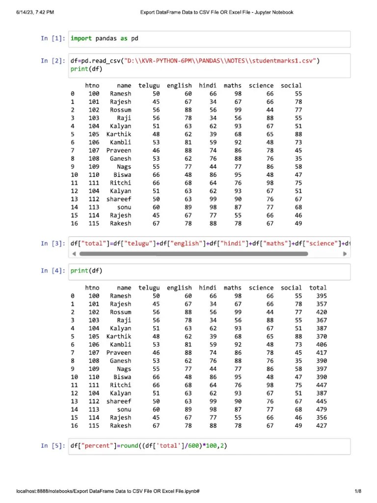 Export DataFrame Data To CSV File Or Excel File | PDF