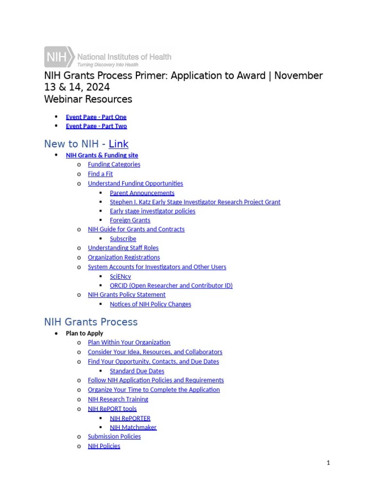 NIH-Grants-Process-Primer-Resources (1) | PDF | National Institutes Of ...