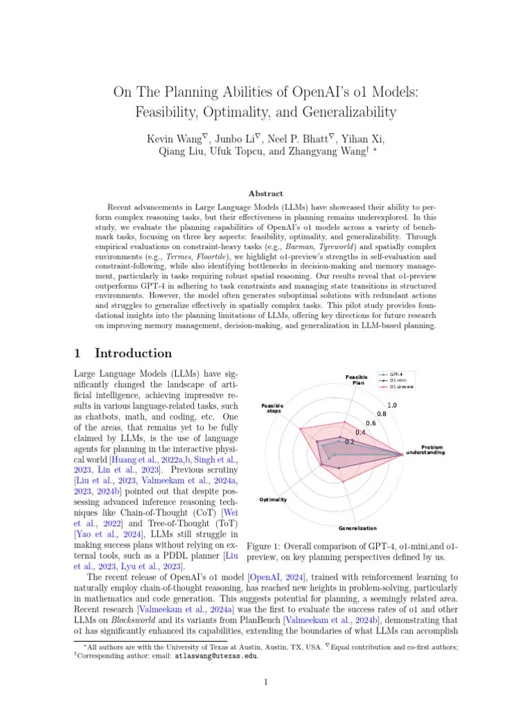 Paper - Planning Abilities Of OpenAI O1 Models | PDF | Complexity | Reason