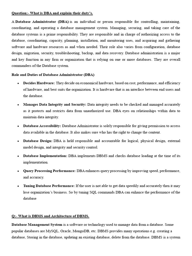 DBA & Architecture Of DBMS | PDF | Databases | Information Science