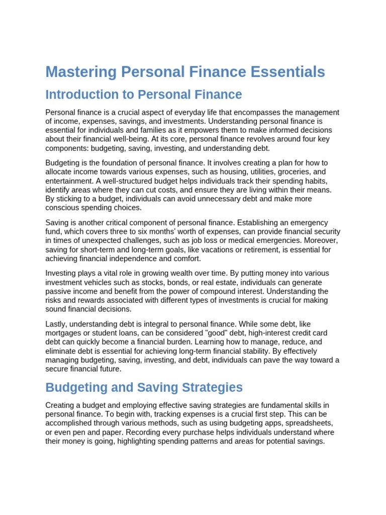 Mastering Personal Finance Essentials | PDF | Investing | Expense