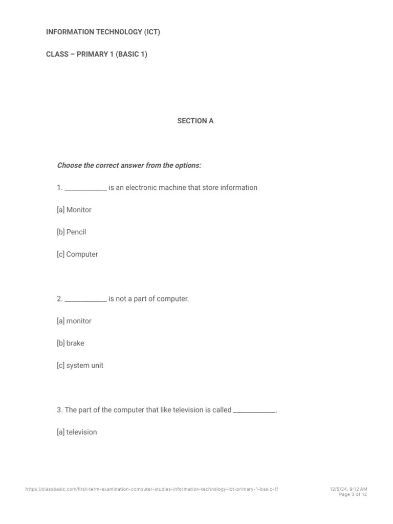 First Term Examination Computer Studies - Information Technology (ICT ...