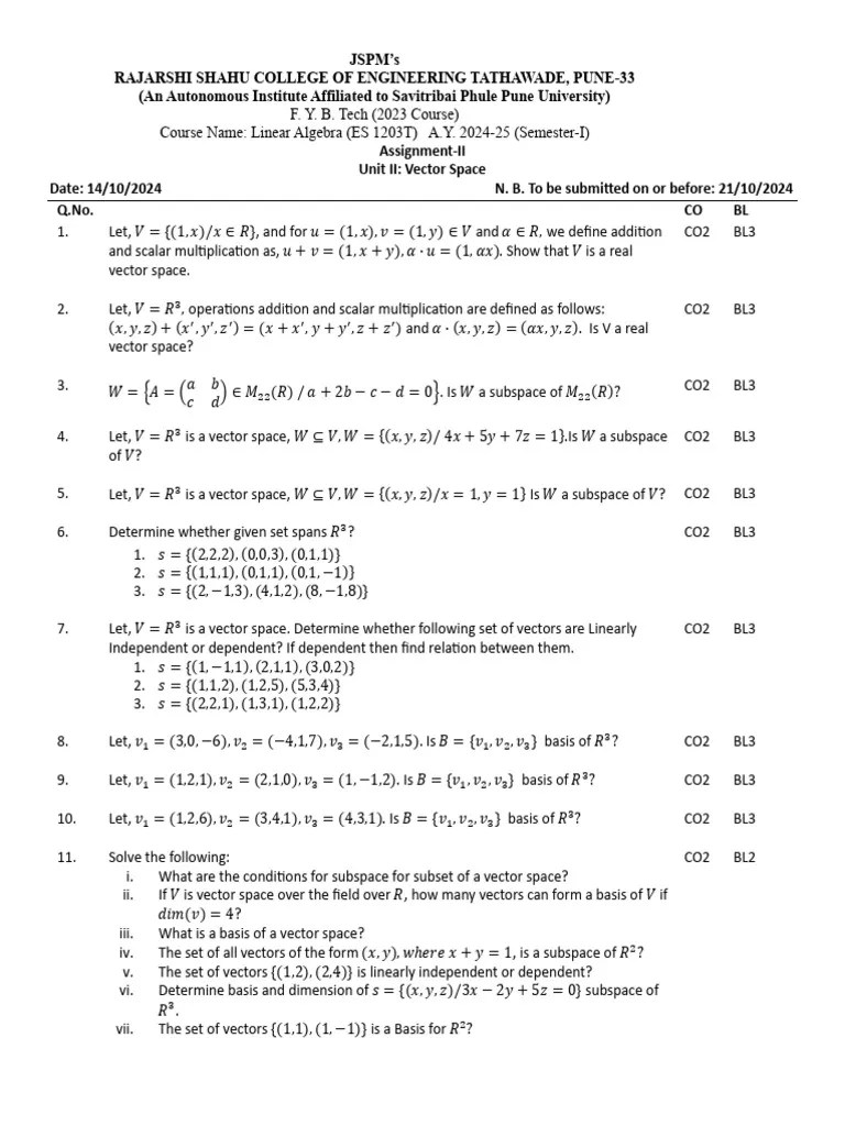 LA Assignment 2 | PDF | Linear Subspace | Basis (Linear Algebra)