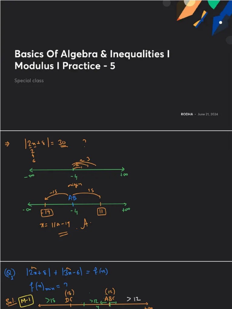 Basics Of Algebra Inequalities I Modulus I Practice 5 With Anno | PDF