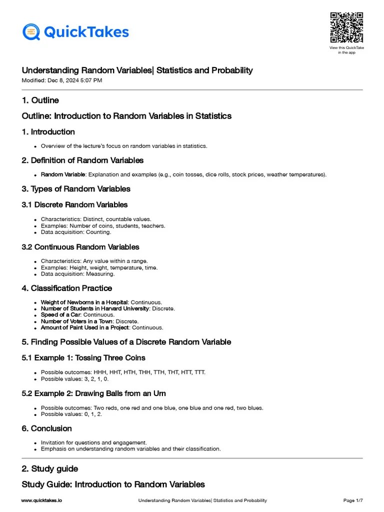 Understanding Random Variables Statistics And Pro | PDF | Probability ...