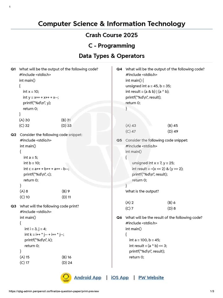 Data Types And Operators - DPP | PDF | Computer Architecture | Systems ...