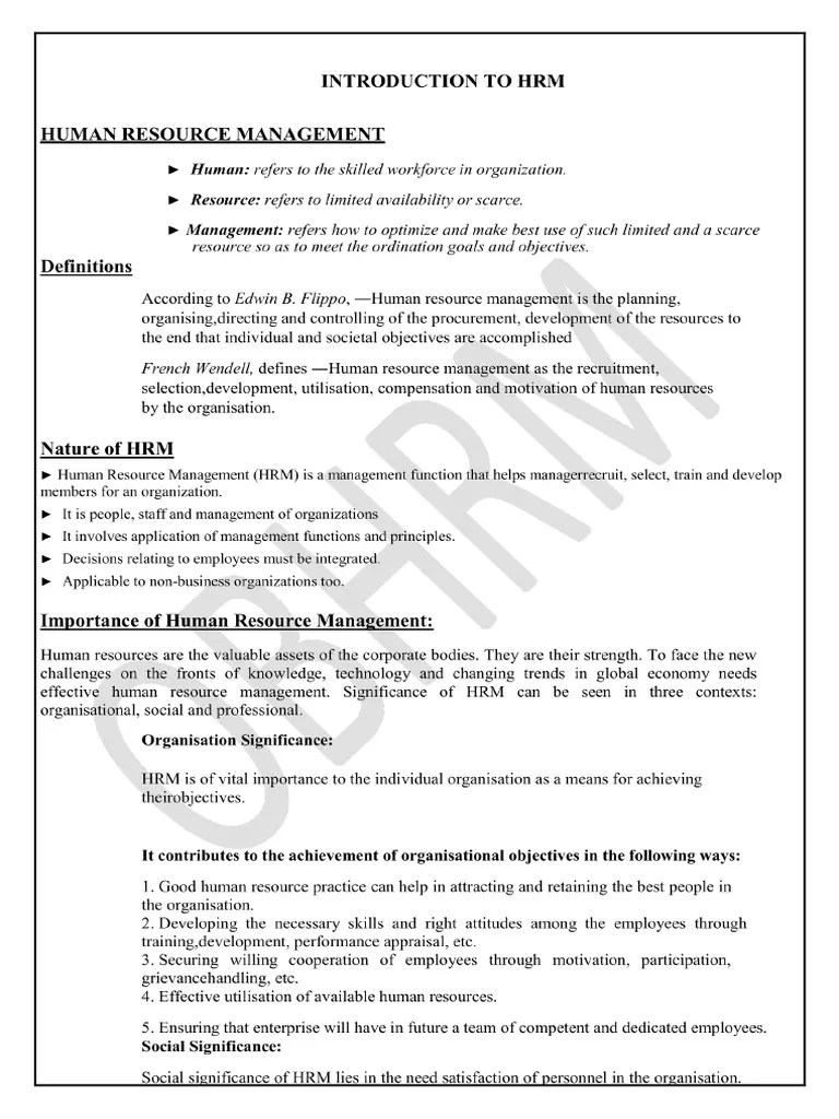 Module 1 Introduction To HRM | PDF