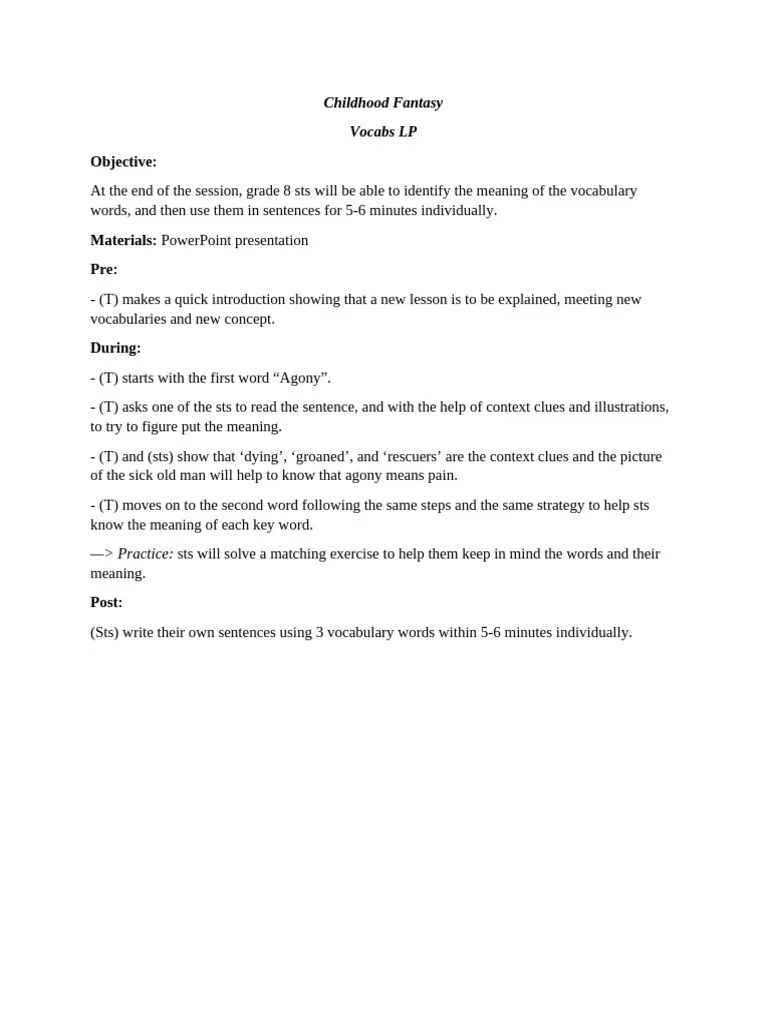 Lesson Plan | PDF | Reading Comprehension | Learning