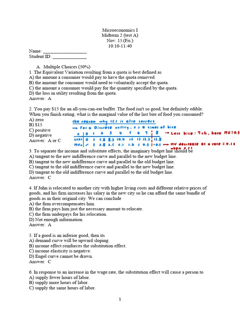 Midterm 2(A)-with Answer Keys | PDF | Cost Of Living | Demand