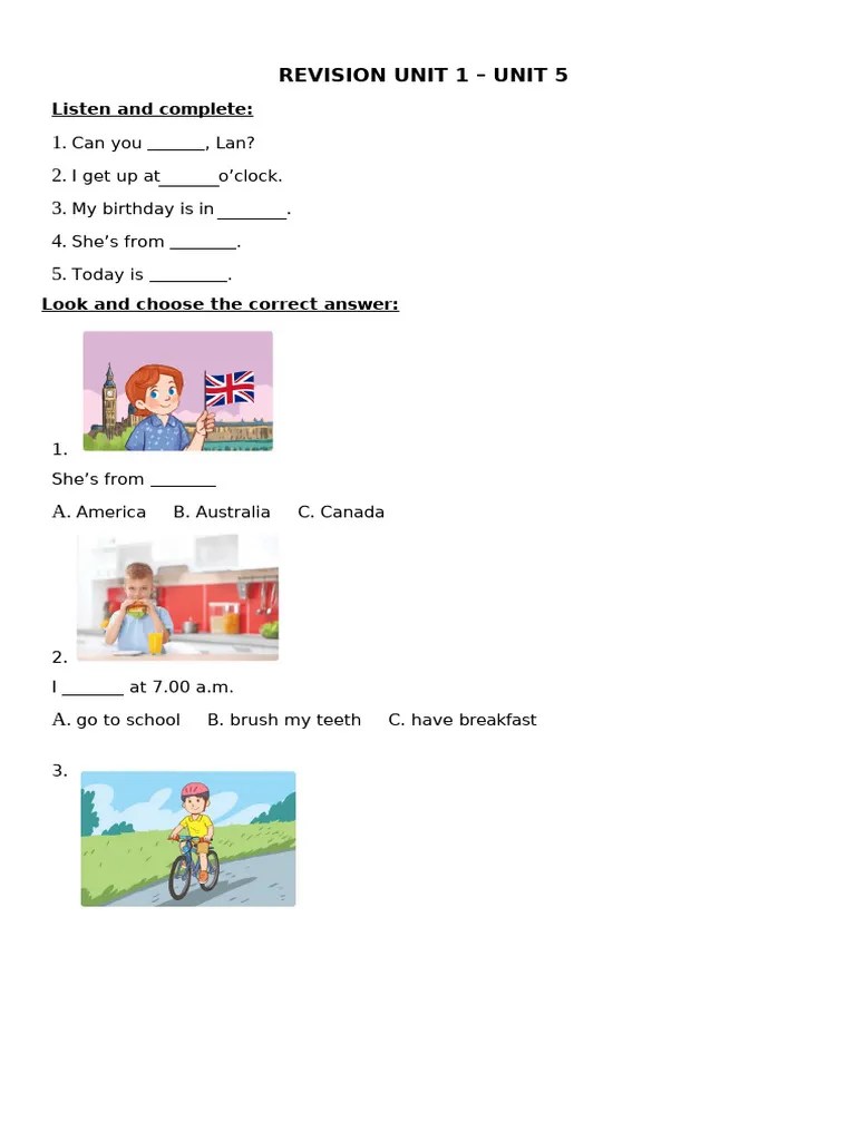 Revision Unit 1 Unit 5 Pdf