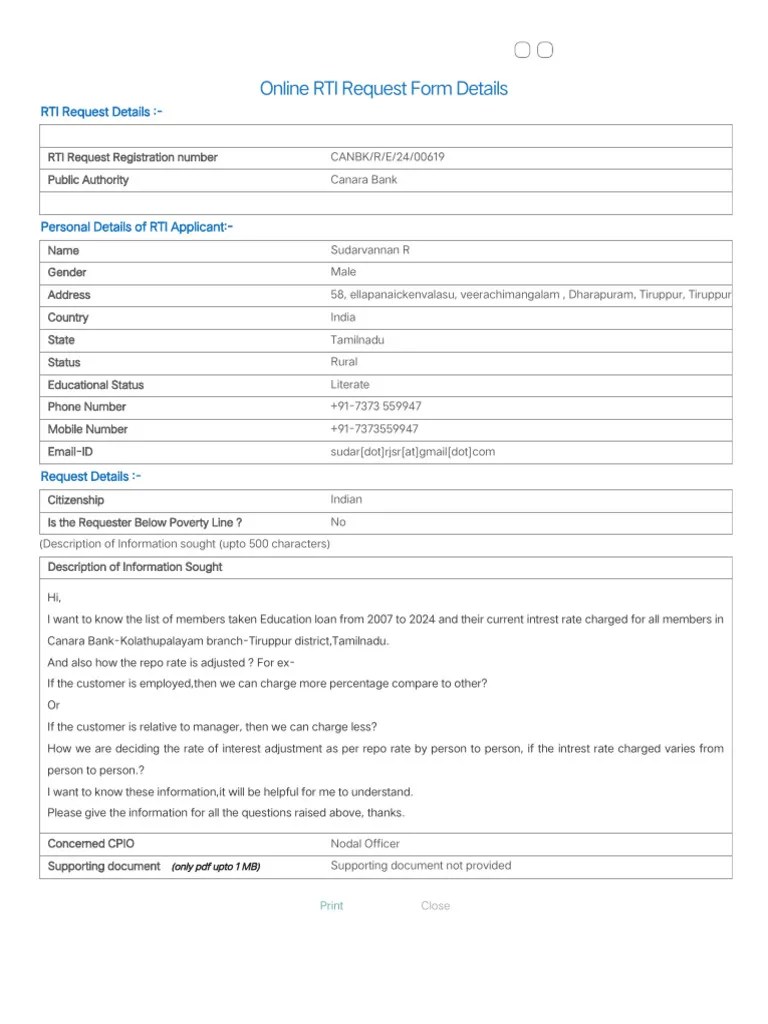 RTI Online - Request - Appeal Form Details | PDF