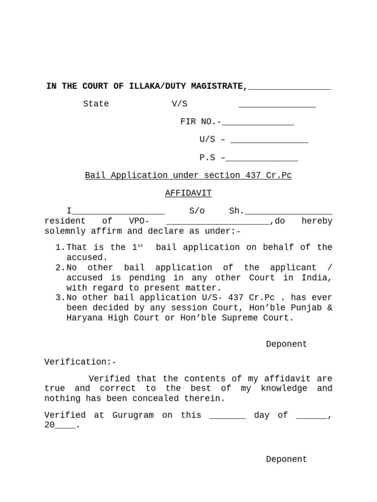 Affidavit Bail Application Under Section 437 CR - PC | PDF