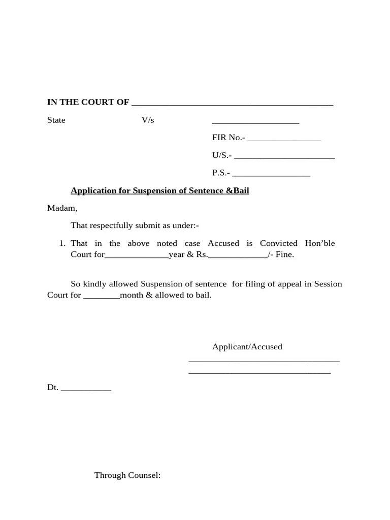 Application For Suspension Of Sentence Bail | PDF
