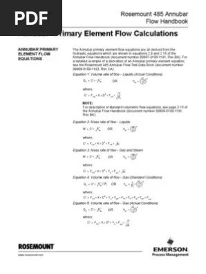 Mass flow transmitter with the rosemount 485 annubar primary. 485 Flowcalc Annubar Pdf