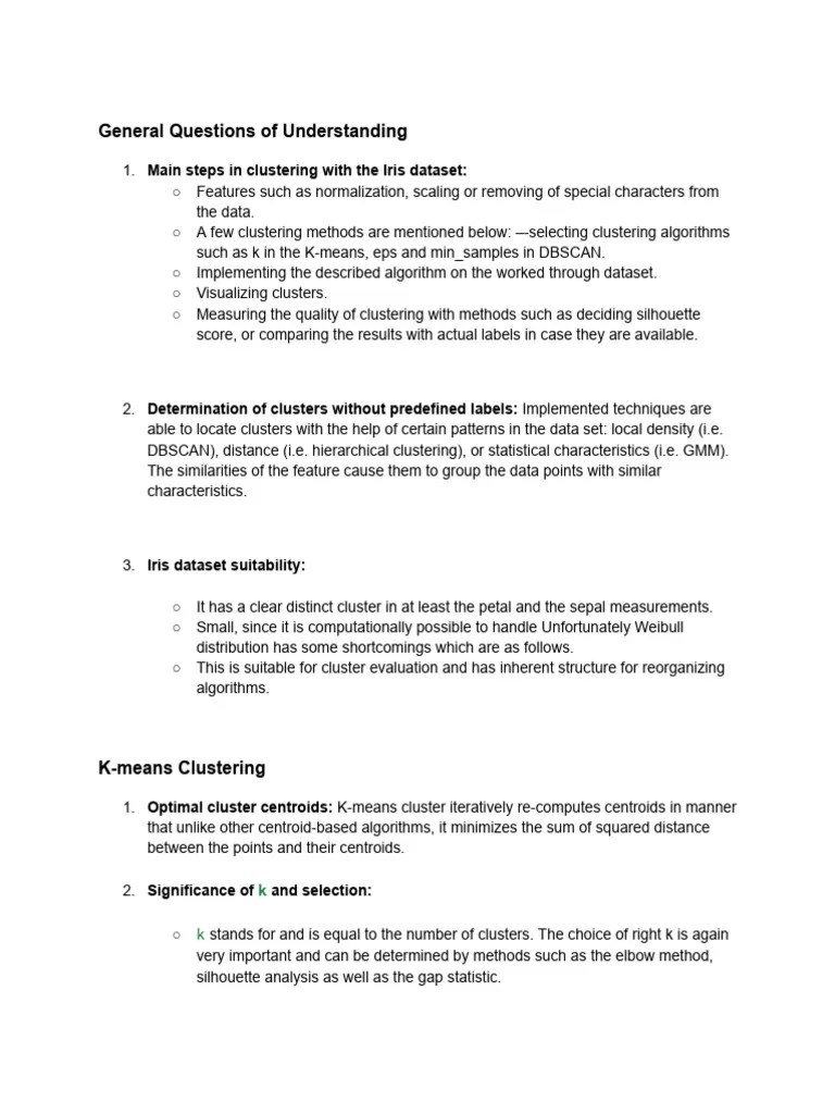 Exploring Unsupervised Learning Algorithms With The Iris Dataset | PDF | Cluster Analysis ...