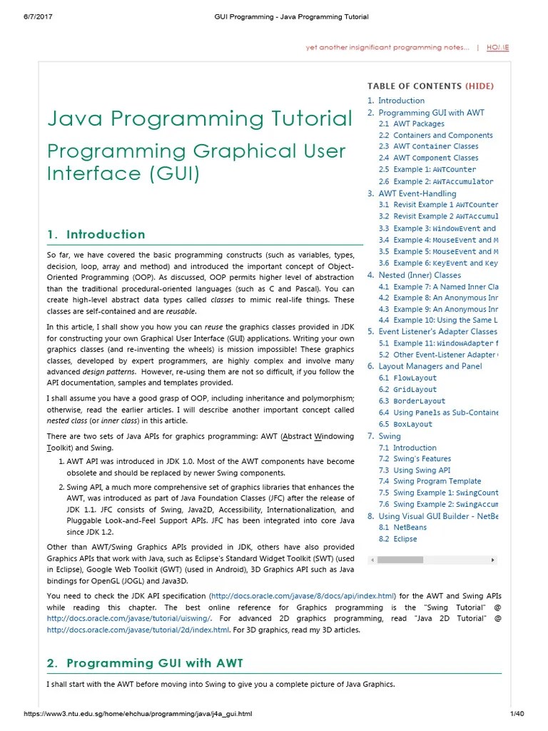 GUI Programming - Java Programming Tutorial | PDF | Method (Computer ...
