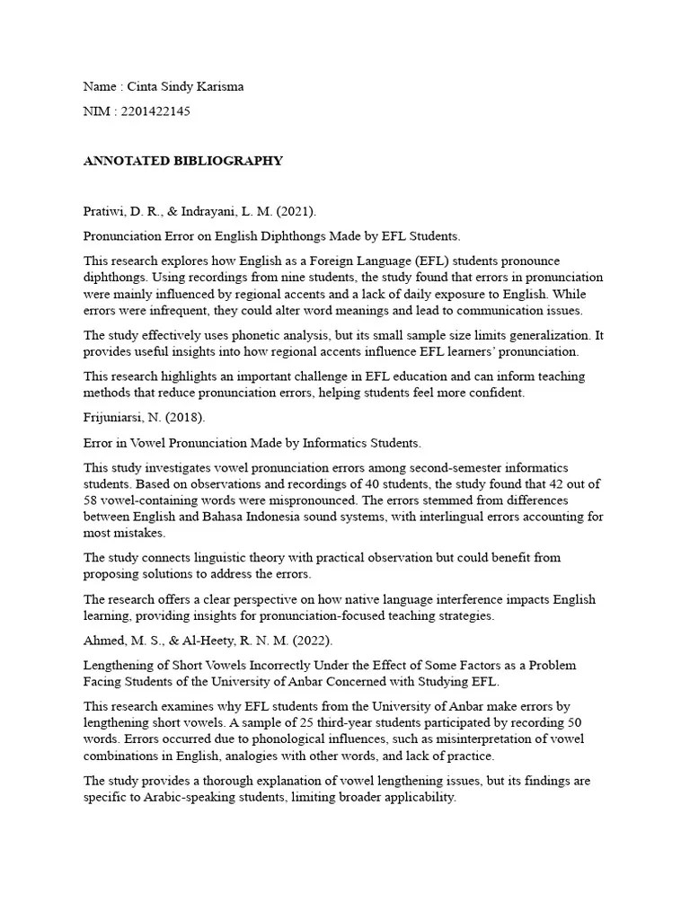 Annotated Bibliography | PDF | English Language | English As A Second ...