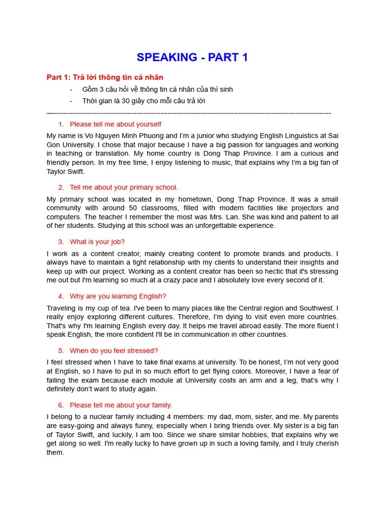 - Speaking - Part 1 | PDF