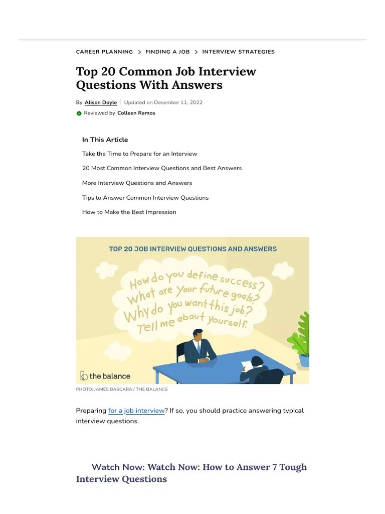 Top_20_Common_Job_Interview_Questions_and_Answers | PDF | Job Interview ...