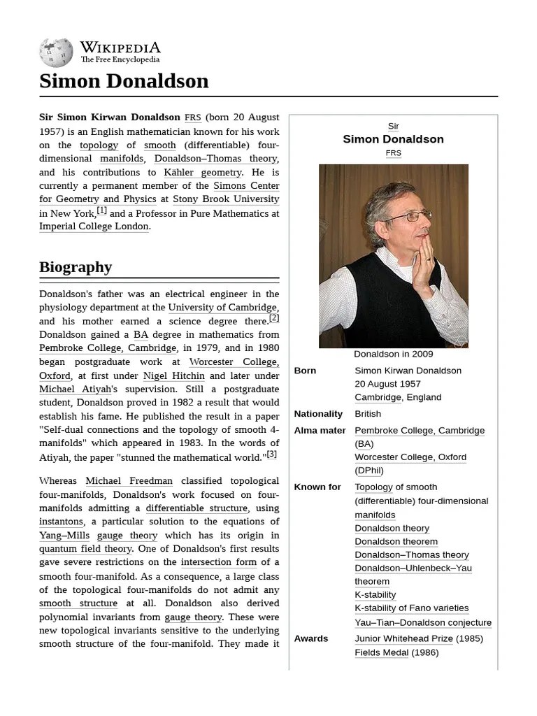 Simon_Donaldson | PDF | Differential Geometry | Mathematical Physics