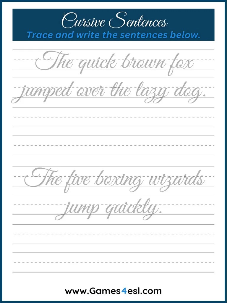 Cursive Sentences Writing Practice Worksheets | PDF
