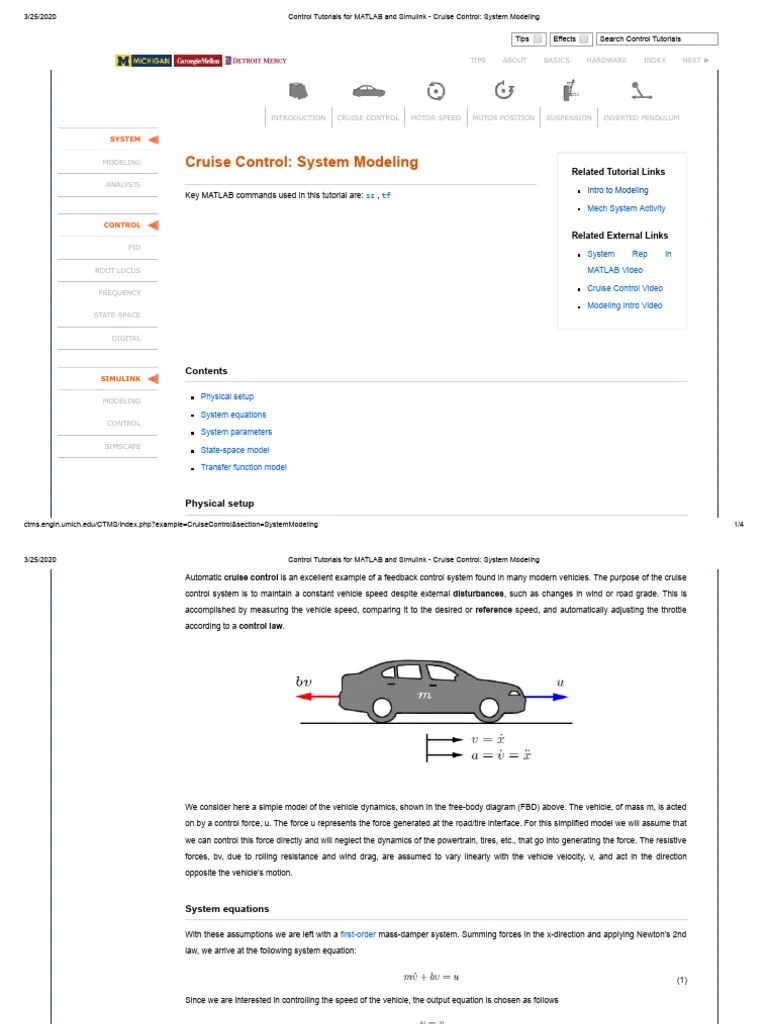1 Control Tutorials For MATLAB And Simulink - Cruise Control - System Modeling | PDF | Mechanics ...