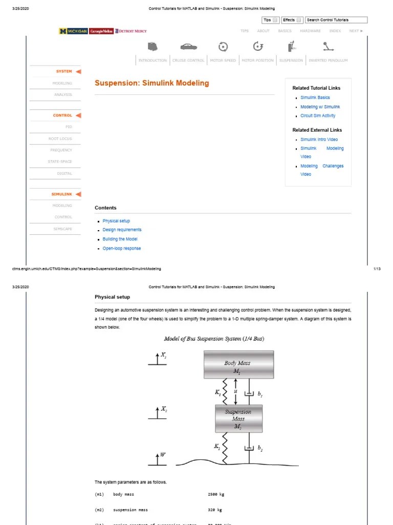 10 Control Tutorials For MATLAB And Simulink - Suspension - Simulink Modeling | PDF | Matlab | Force