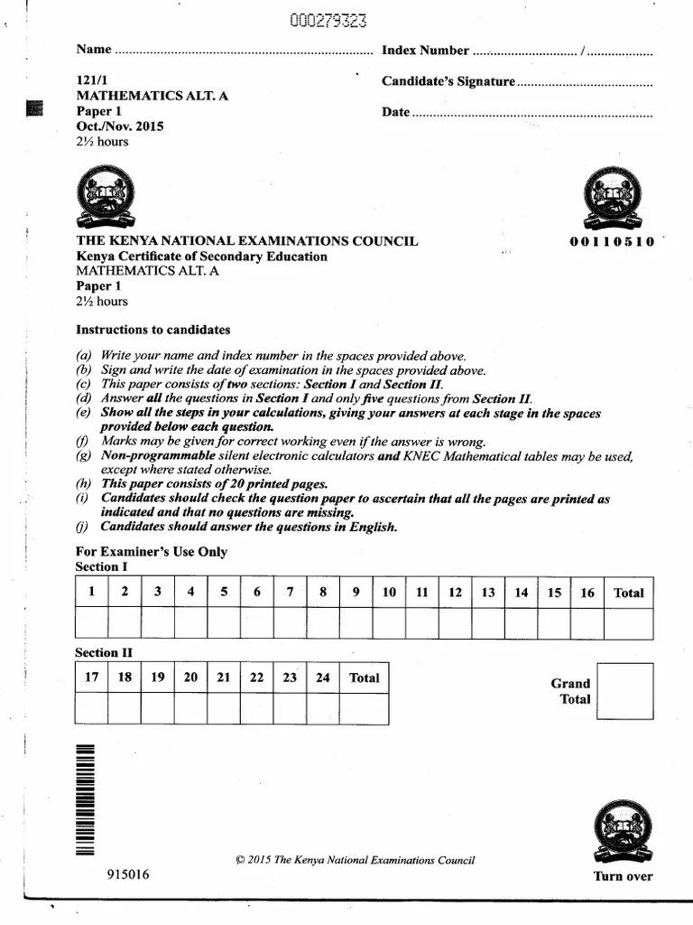 2015-KCSE-MATHS-P1 | PDF