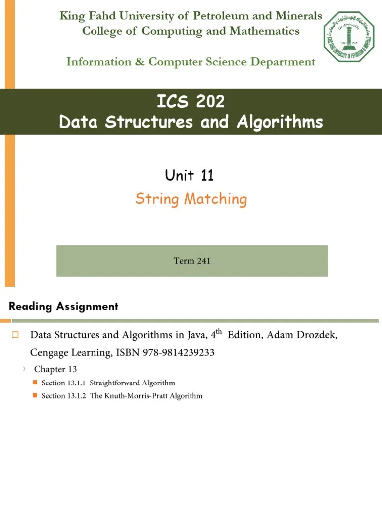 ICS202-11-String Matching | PDF | Computer Programming | Mathematical Logic